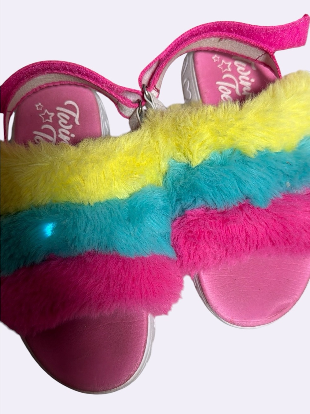 Kids Pink Multi-Color Fuzzy Slide Sandals Toddler Size 10